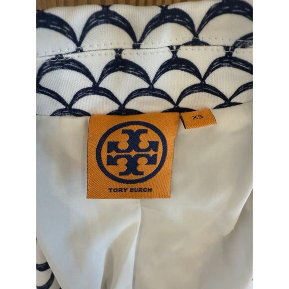 Tory Burch Women Scalloped Print White Blue Blazer Size S - Picture 3 of 7